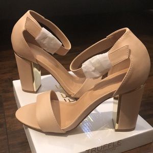 Nude Pleather Heel Gold Accents